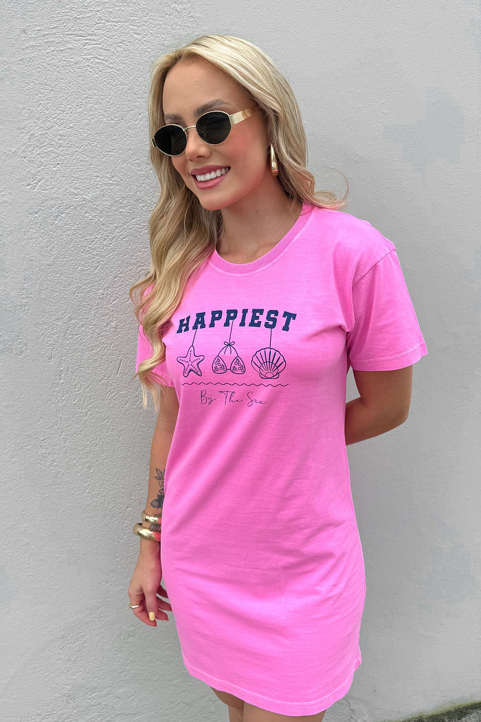 Vestido Tee - Happiest - Rosa Estonado