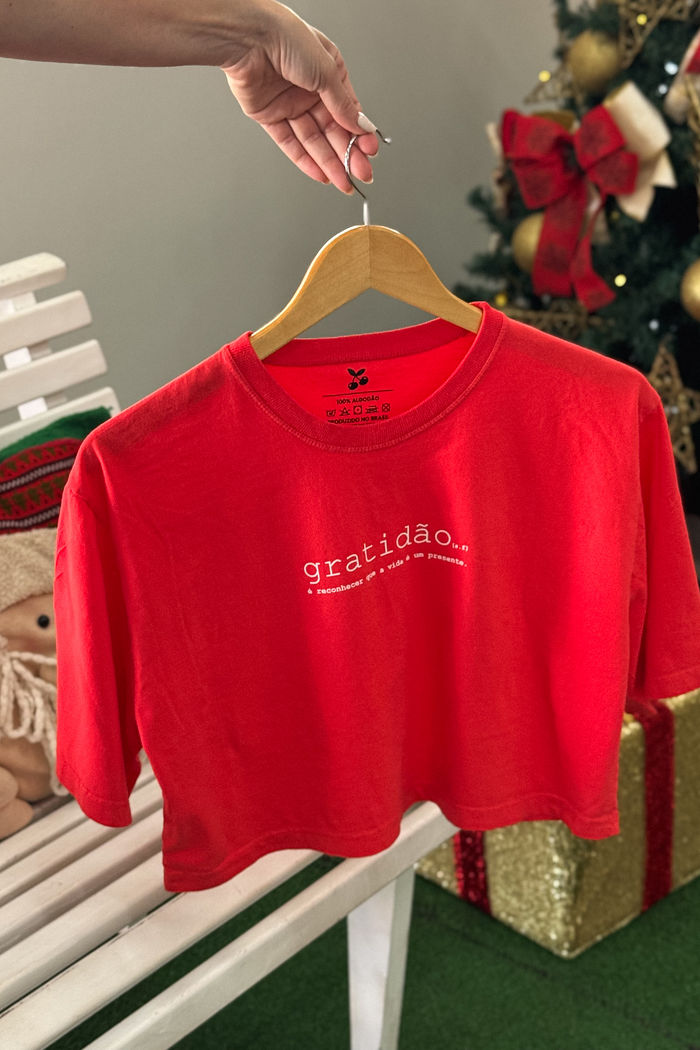 Cropped Oversized - Gratidão - Vermelho