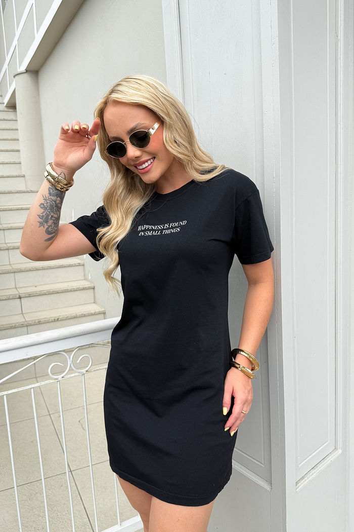 Vestido Tee - Happiness - Preto