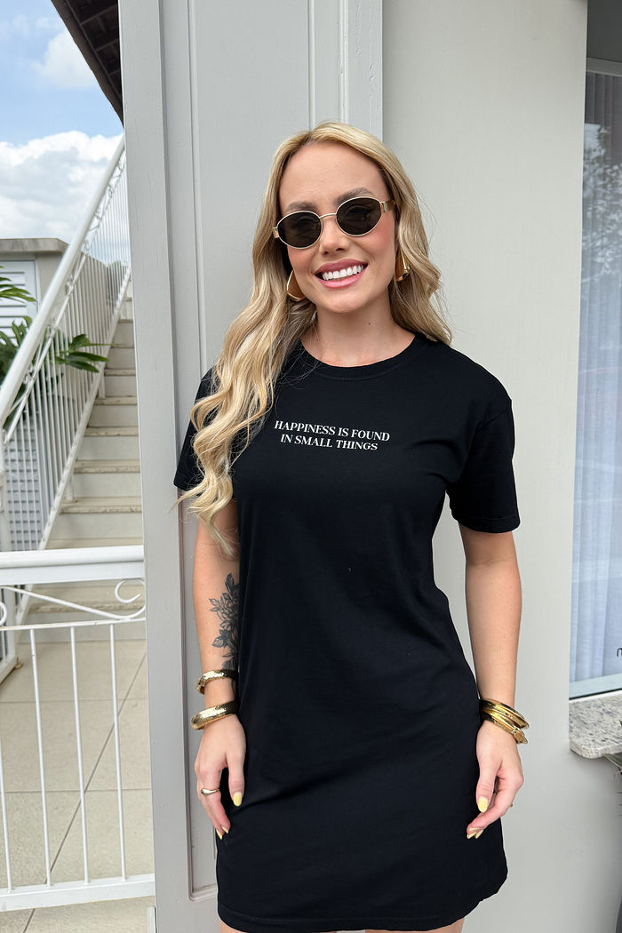 Vestido Tee - Happiness - Preto