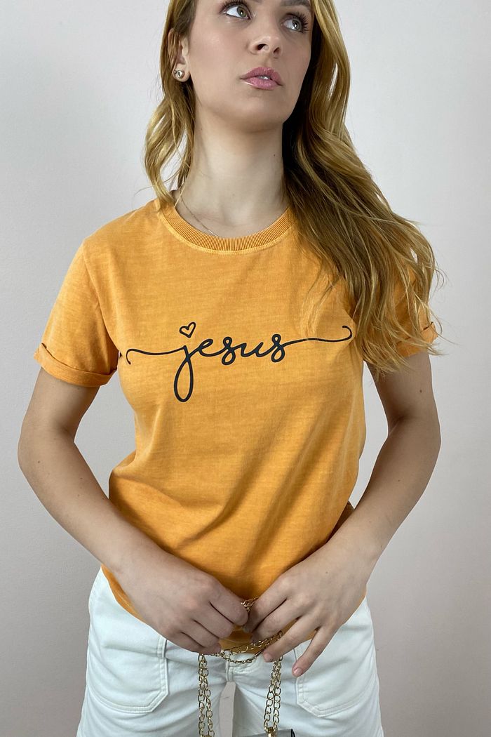 Tshirt Premium - Jesus - Mostarda estonado