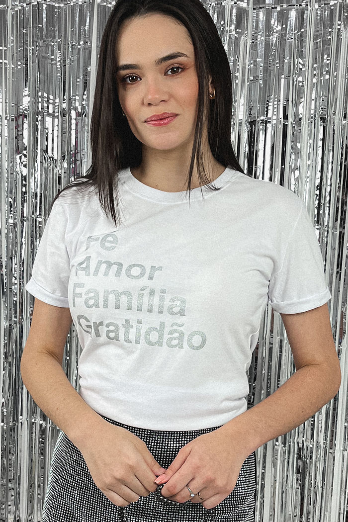 Tshirt Premium - Fé, Amor, Família - Branco