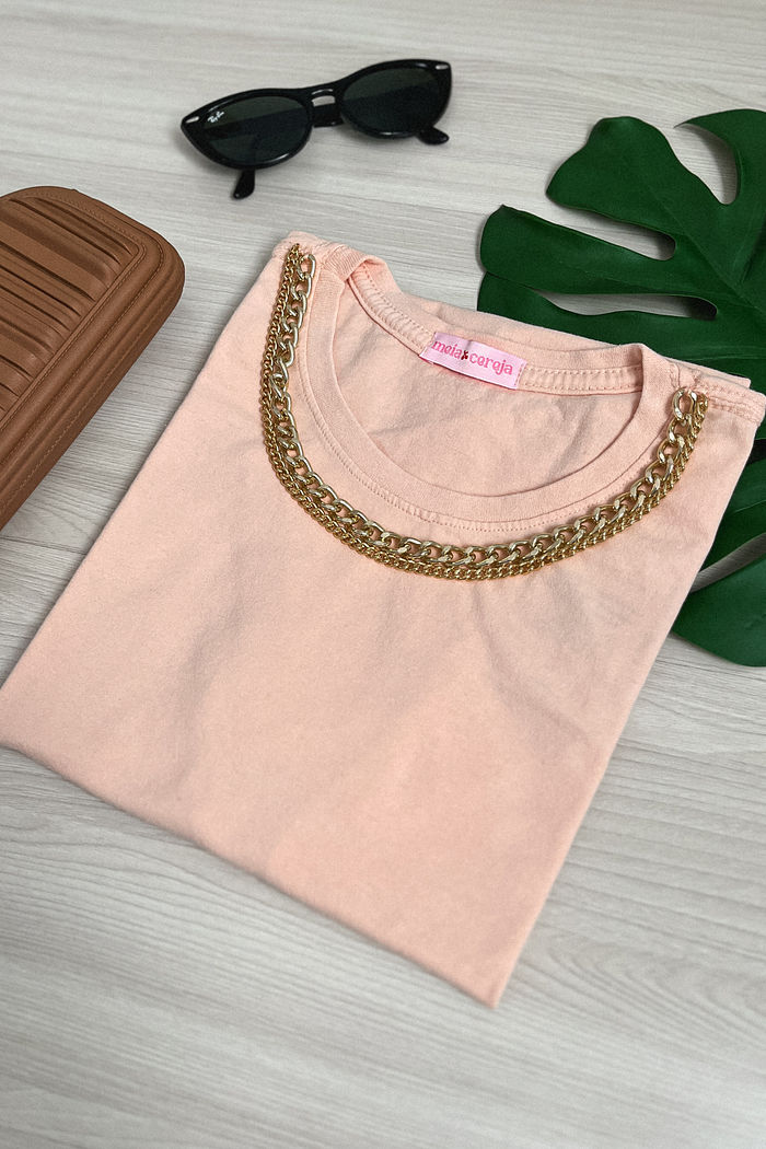 Tshirt Basic - Detalhe de corrente - Salmão