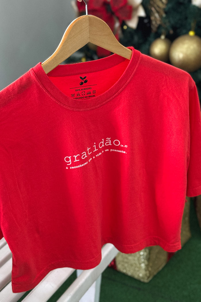 Cropped Oversized - Gratidão - Vermelho