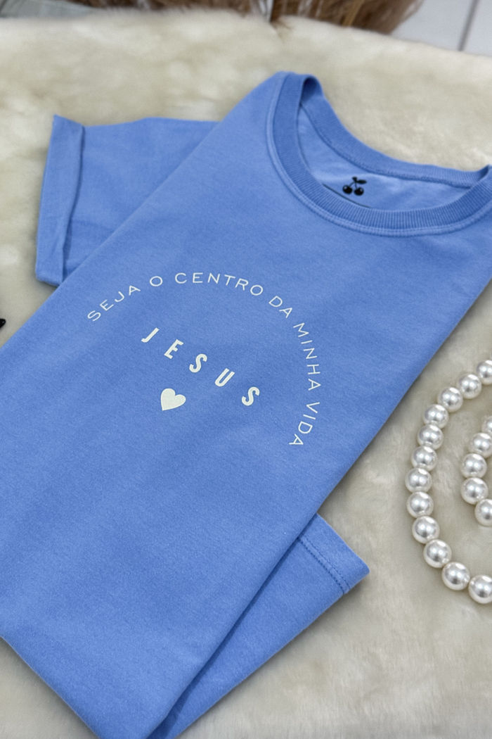 Tshirt Premium - Jesus ❤ - Azul Céu