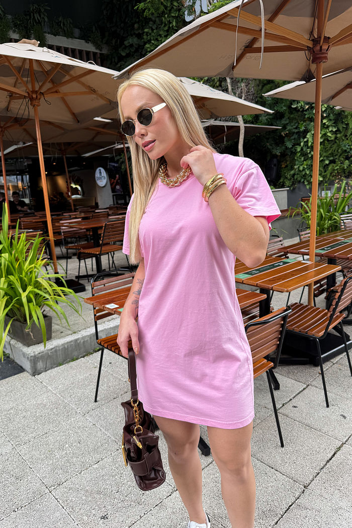 Vestido Tee - Liso - Rosa