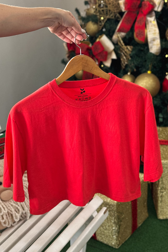 Cropped Oversized - Liso - Vermelho