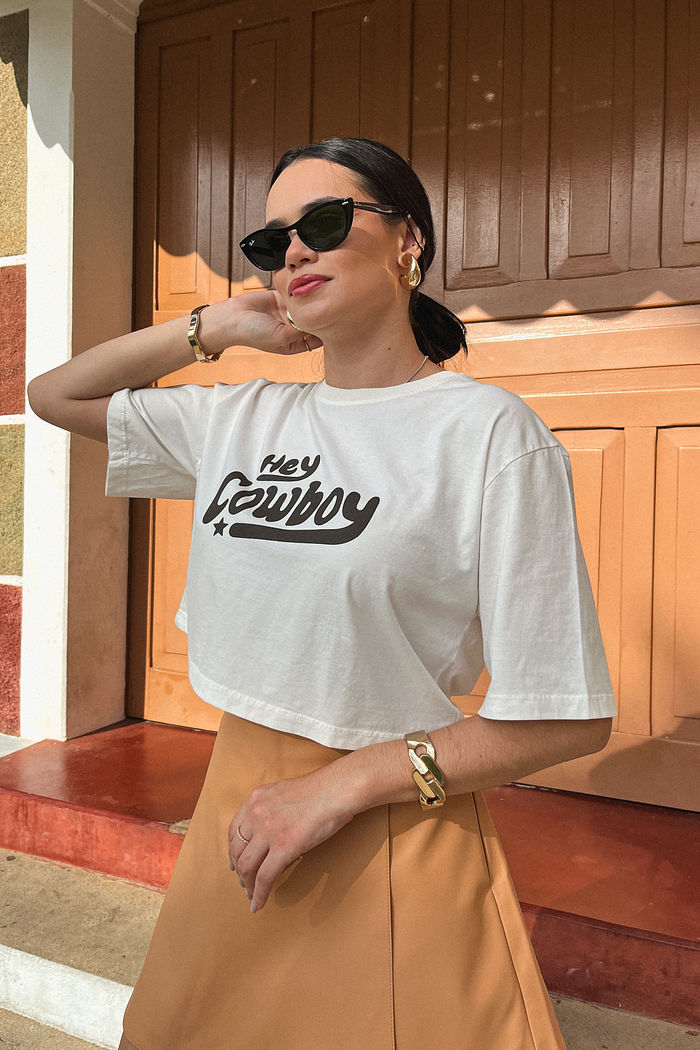 Cropped Oversized - Hey Cowboy - Off White