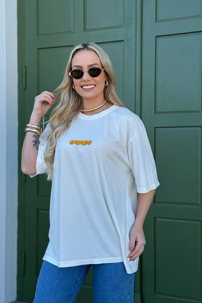T-shirt Oversized - Garfield DTF - Off White