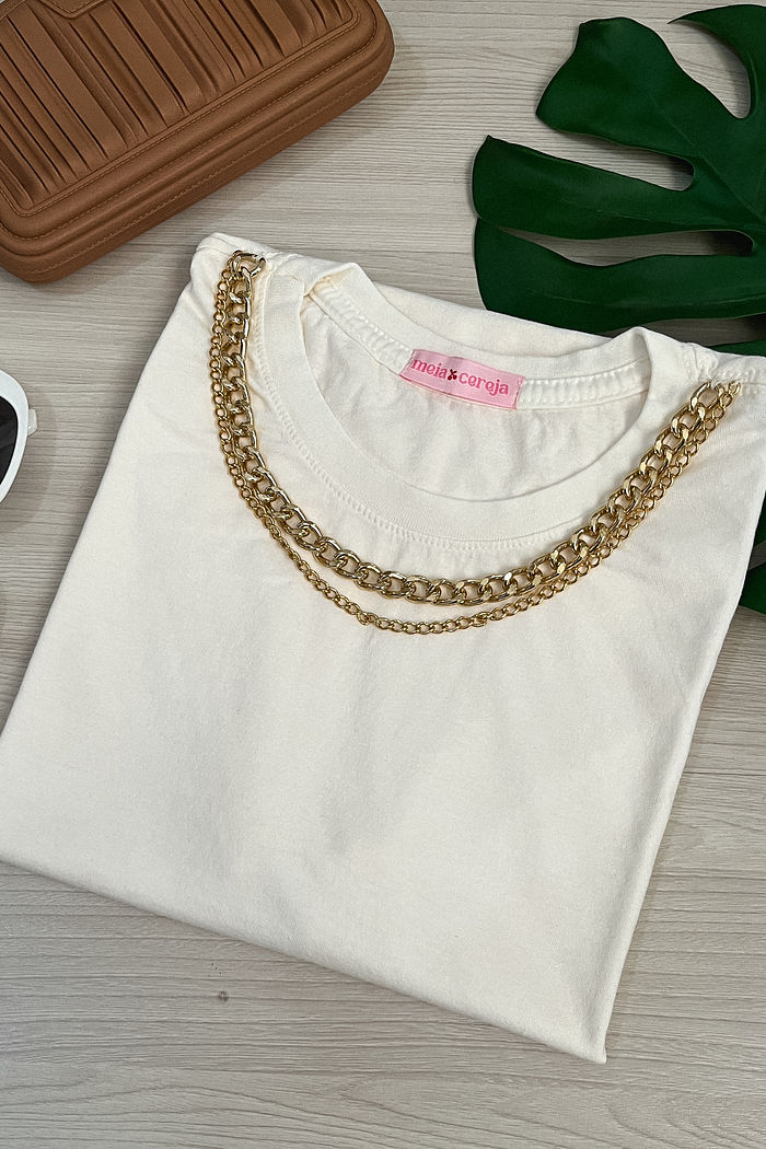 Tshirt Basic - Detalhe de corrente - Off White
