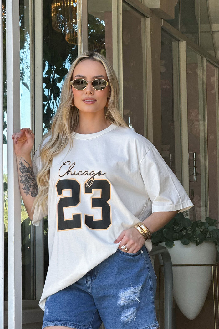 T-shirt Oversized - Chicago 23 DTF - Off White