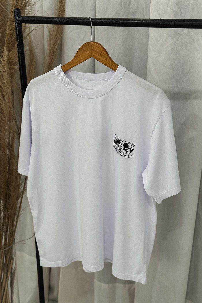T-shirt Oversized - Mickey Quadrados - Branca