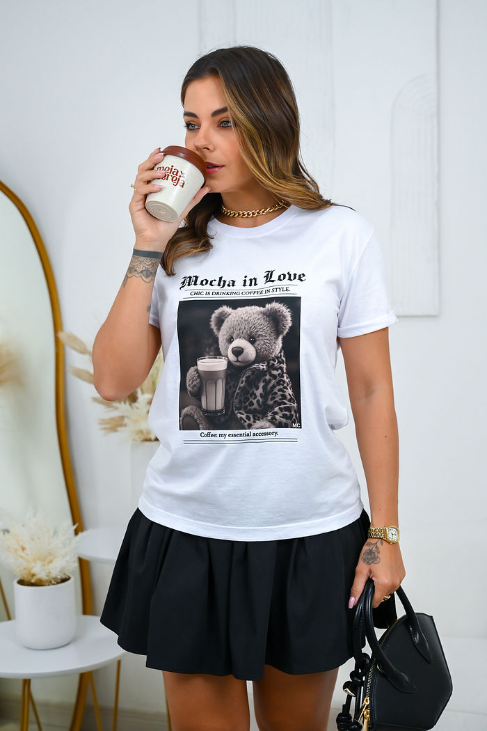 Tshirt Premium - Teddy Mocha DTF - Branca