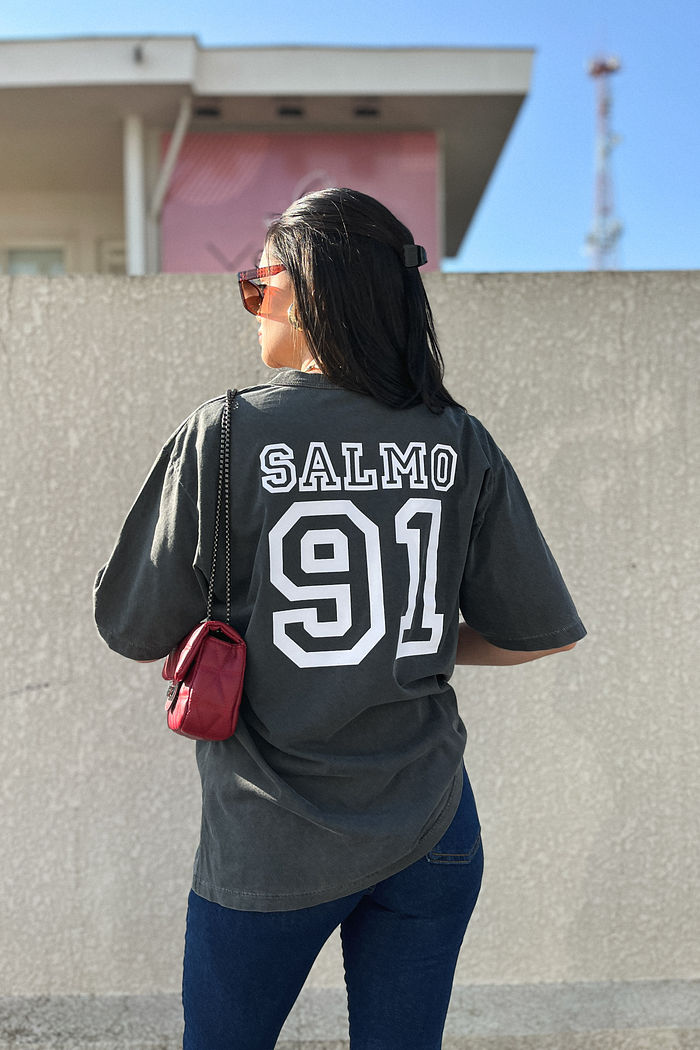 T-shirt Oversized - Salmos 91 - Cinza