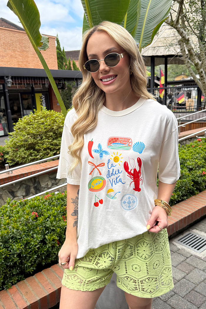 T-shirt Oversized - Lagosta Dolce Vita - Off White