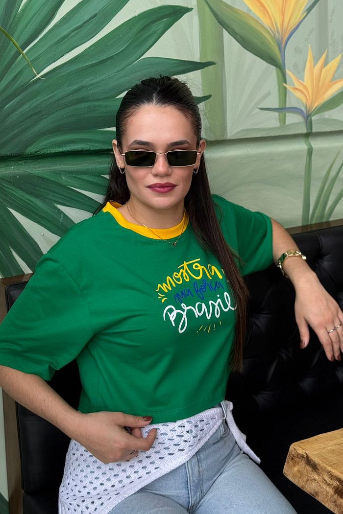 Cropped Oversized Brasil Mostra Tua Força - Verde