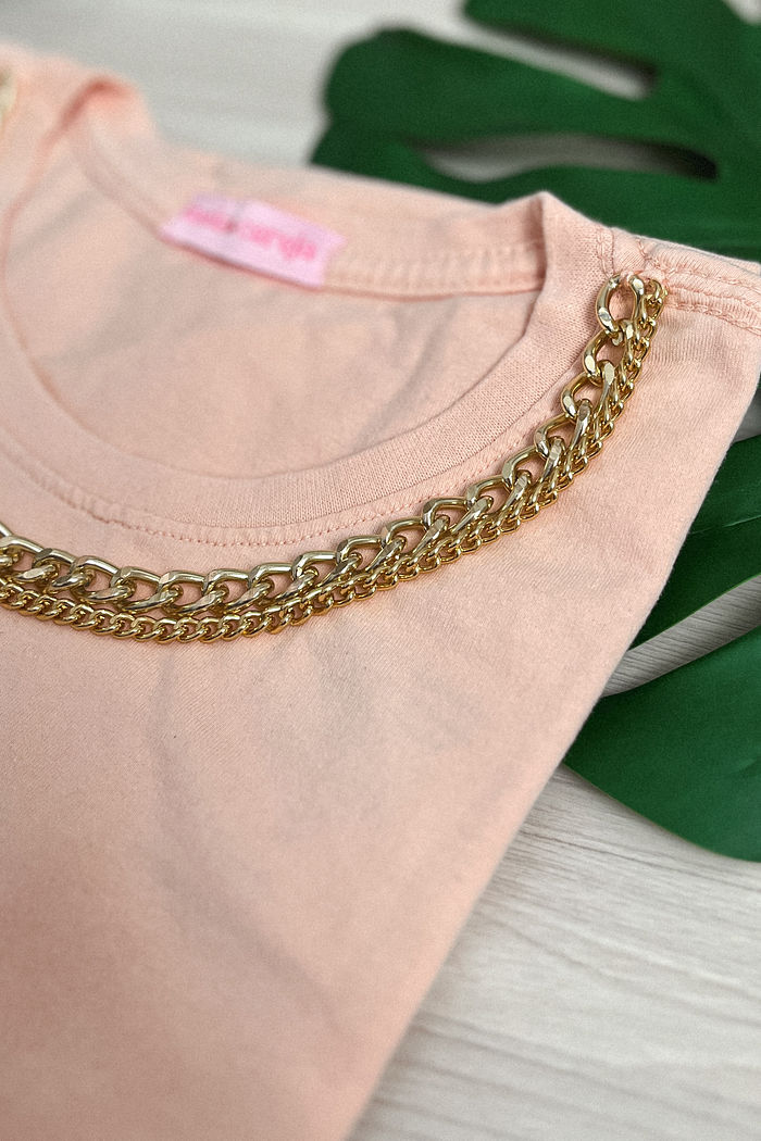 Tshirt Basic - Detalhe de corrente - Salmão