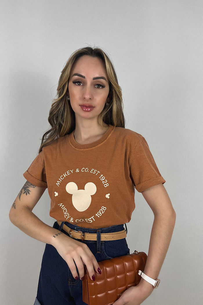 Tshirt Premium - Mickey.co - Marrom Estonado