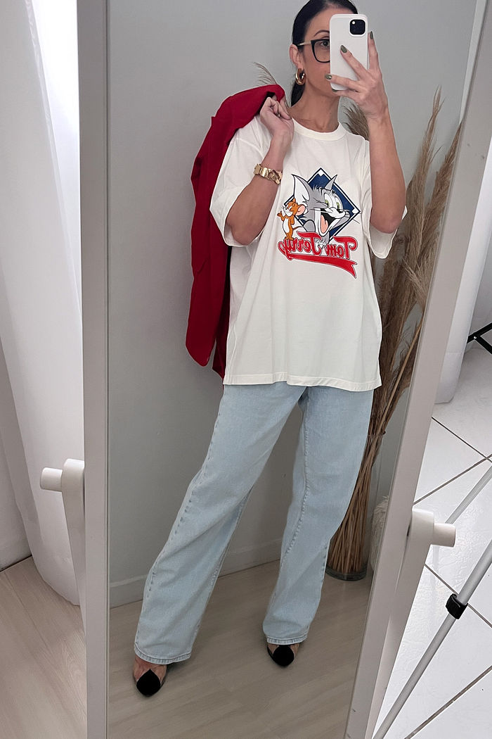T-shirt Oversized - Tom and Jerry - Off White