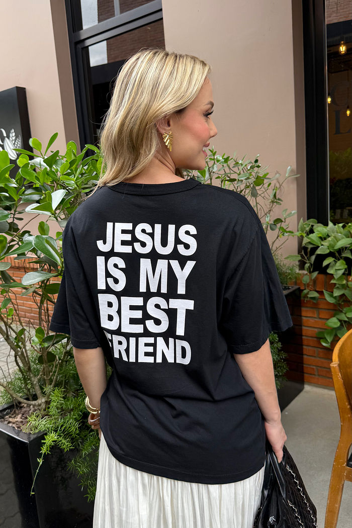 T-shirt Oversized - Jesus Is My Best Friend - Preta