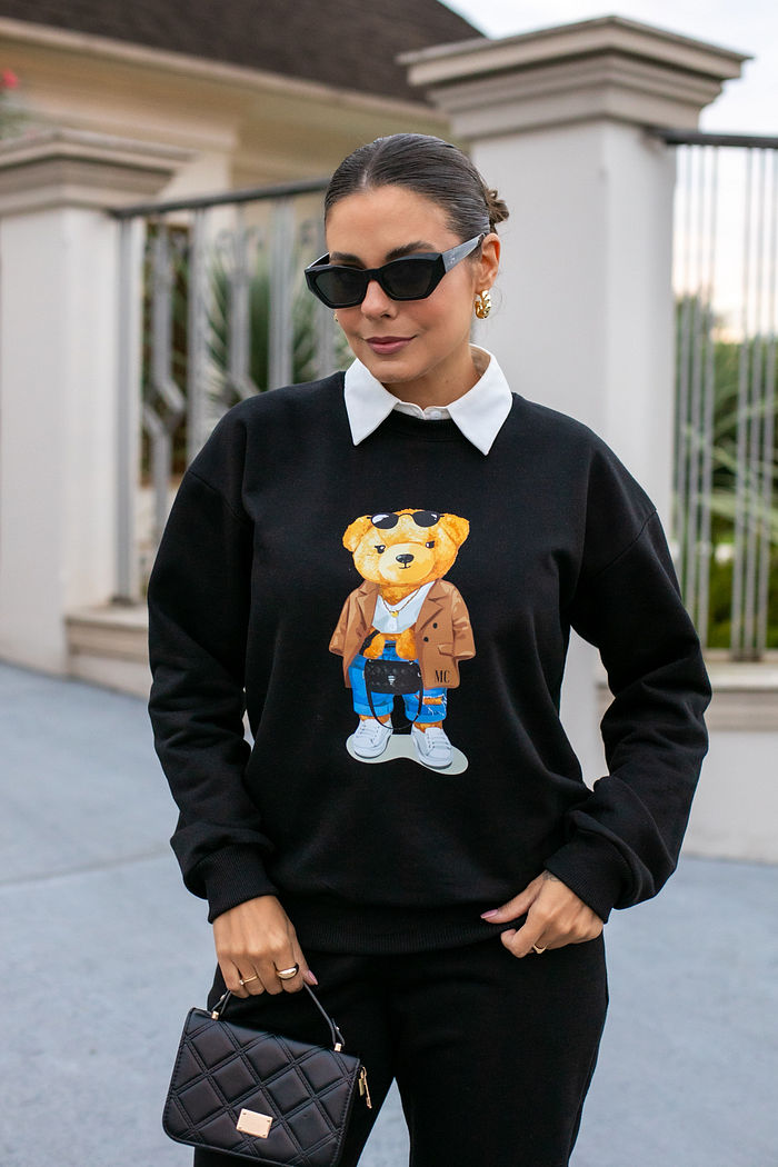 Conjunto de Moletom Sofy Estampado - Preto