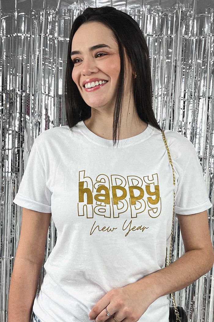 Tshirt Premium - Happy, Happy, Happy - Branca