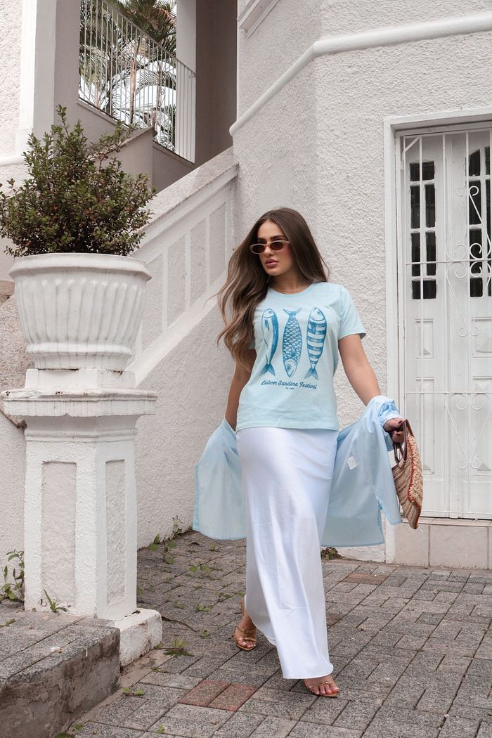 T-SHIRT SARDINES AZUL ESTONADA TEE LINDA