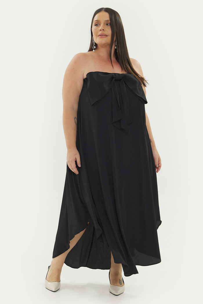 Vestido Assimétrico Sem Alças Maitê Preto