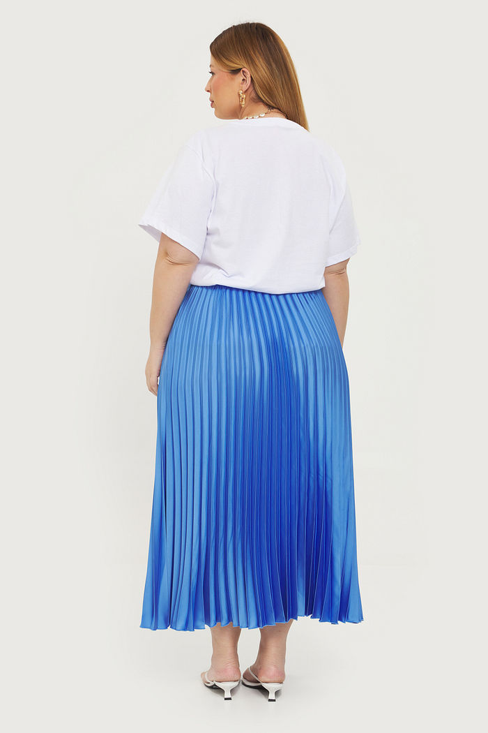 Saia Midi Plissada Melissa Azul
