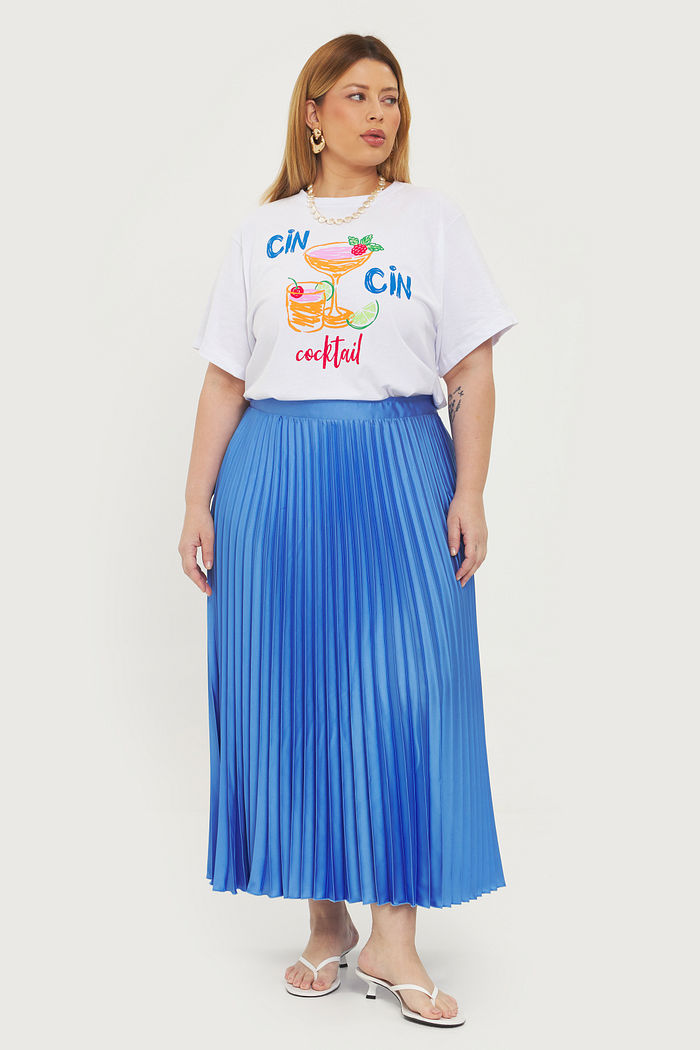 Saia Midi Plissada Melissa Azul