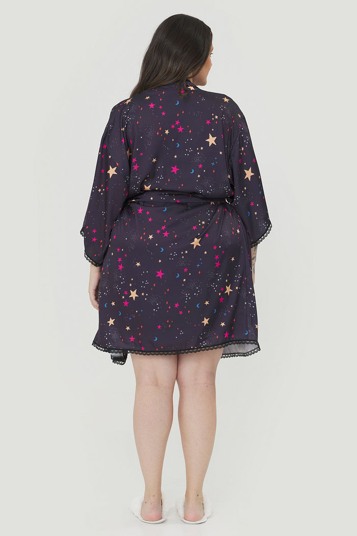 Robe Acetinado Escrito Nas Estrelas Preto