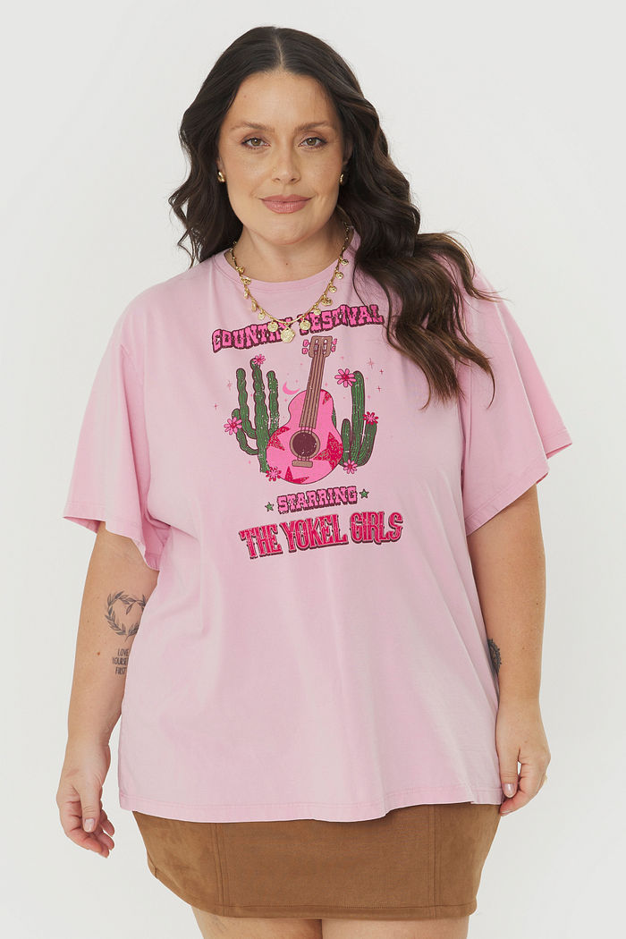 T-shirt De Algodão Country Festival Rosa