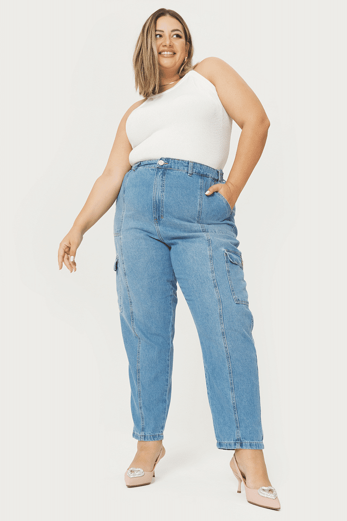 Calça Reta Cargo Dominique Jeans