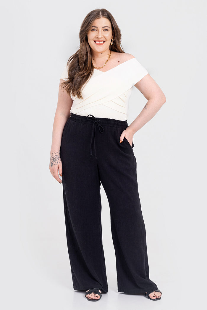 Calça Pantalona Linho Chloe Preto