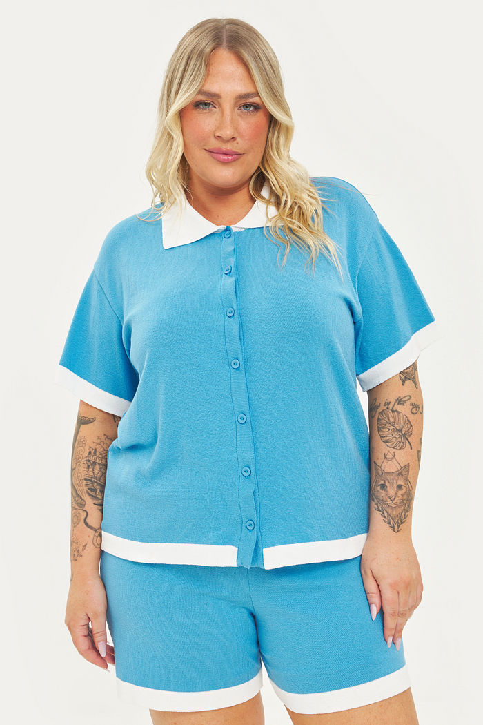 Camisa Polo Tricô Adelina Azul