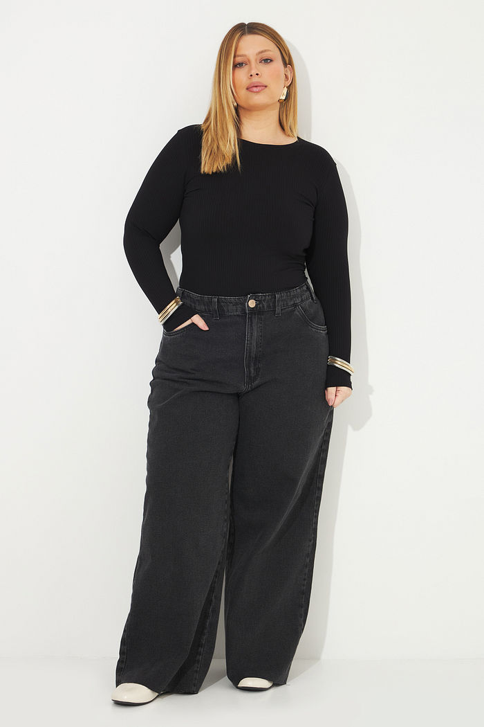 Calça Wide Leg Jeans Penélope Preto
