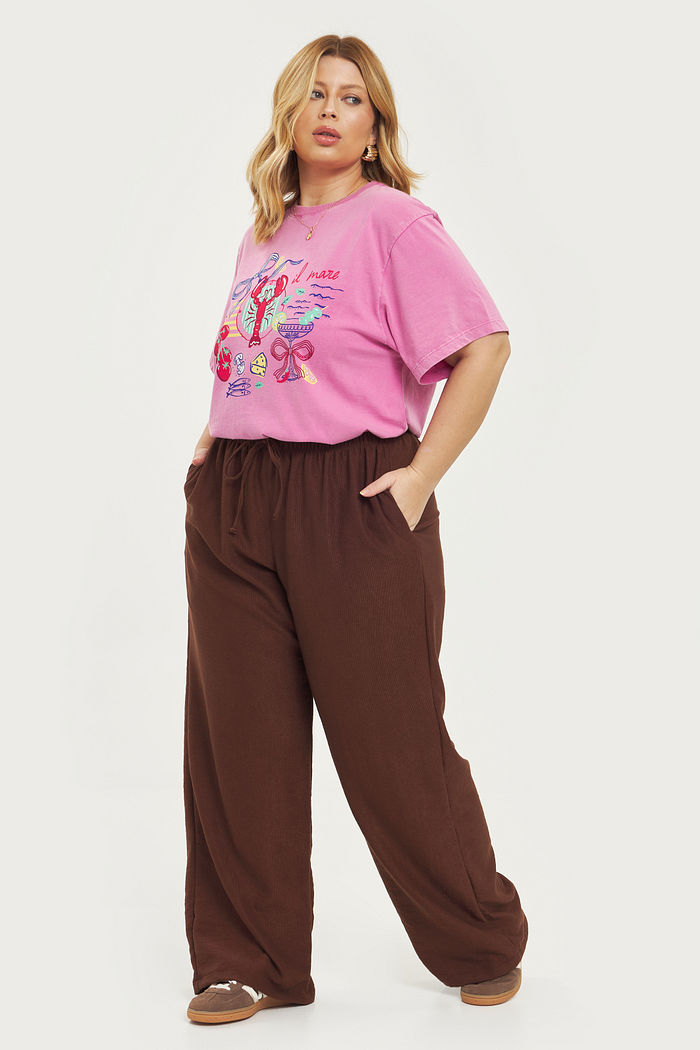 Calça Pantalona Comfy Gretha Marrom