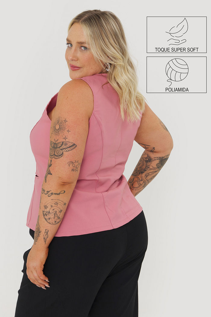 Colete Alongado Alfaiataria Fiorella Rosê
