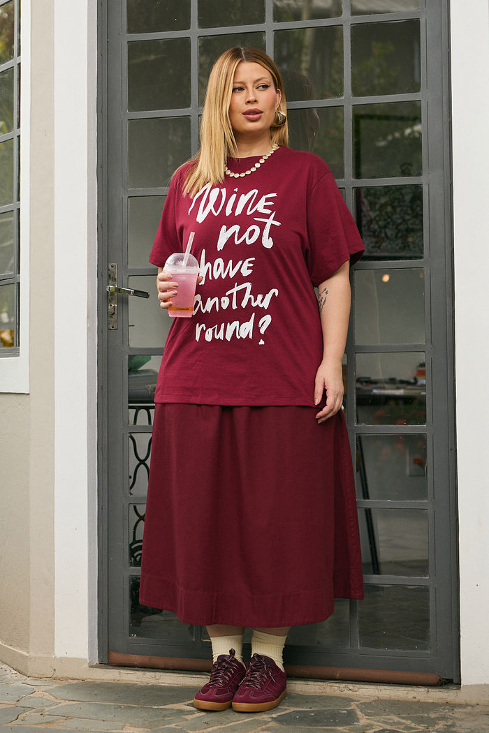 Saia Midi De Algodão Carolina Burgundy