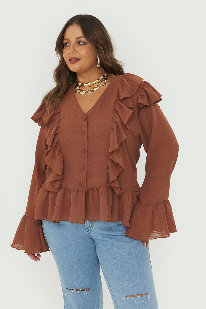 Blusa Boho Transparência Lótus Mocha