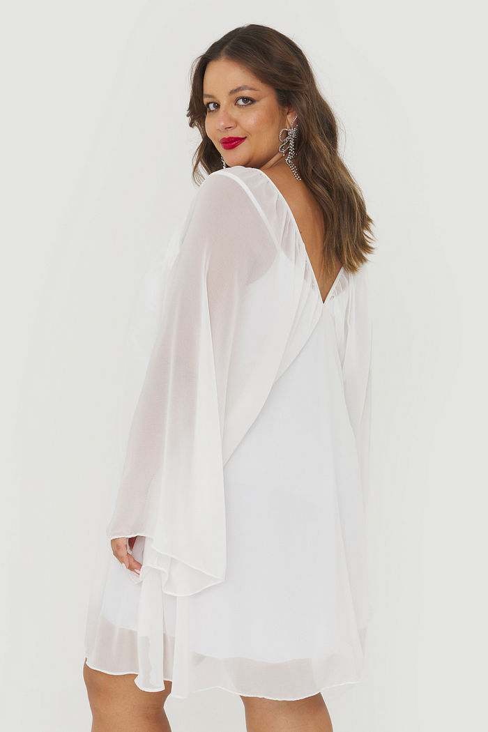 Vestido Curto Boho Celeste Off-White