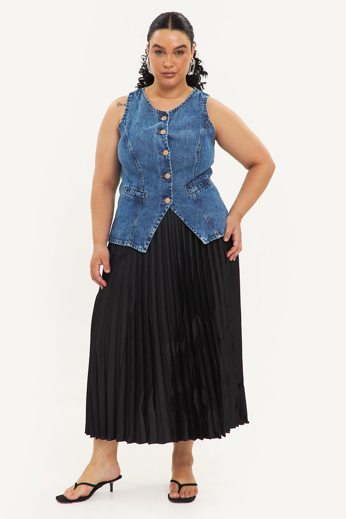 Saia Midi Plissada Melissa Preto