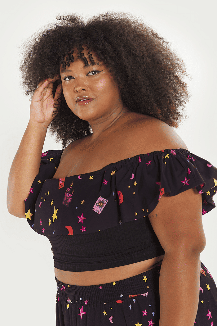 Cropped Com Babado Cosmos Estampado