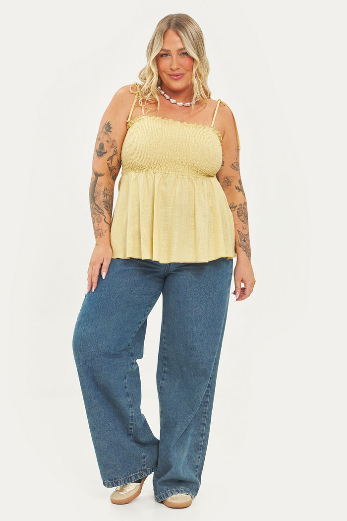 Blusa Peplum Linho Siena Amarelo