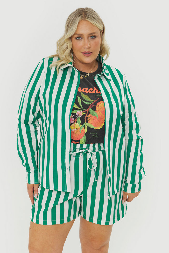 Camisa De Algodão Luisa Verde Listrada