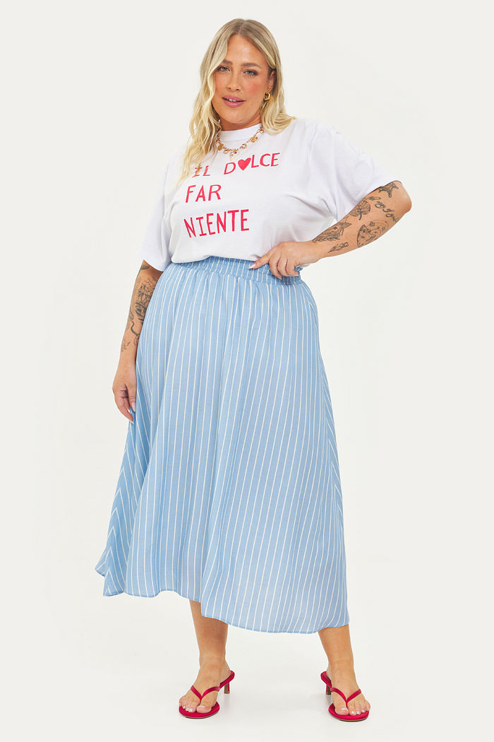 Saia Midi Evasê Jasmin Listrado