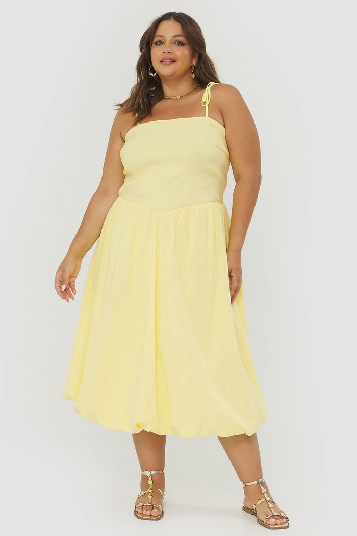 Vestido Midi Balonê Ariel Manteiga