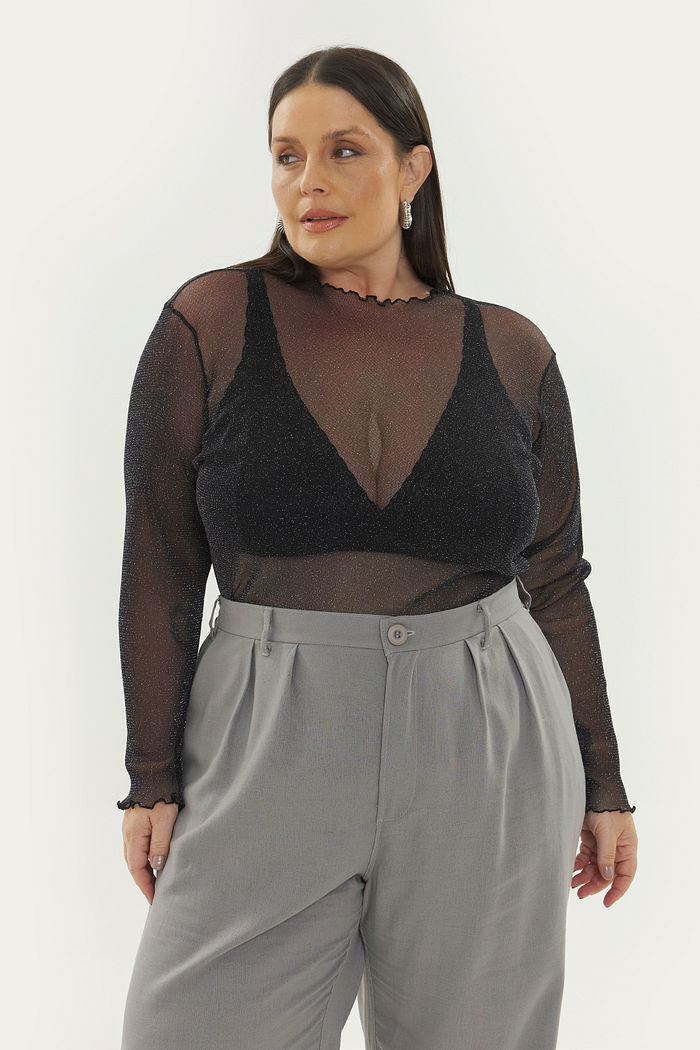 Blusa De Tule Shine Emília Preto