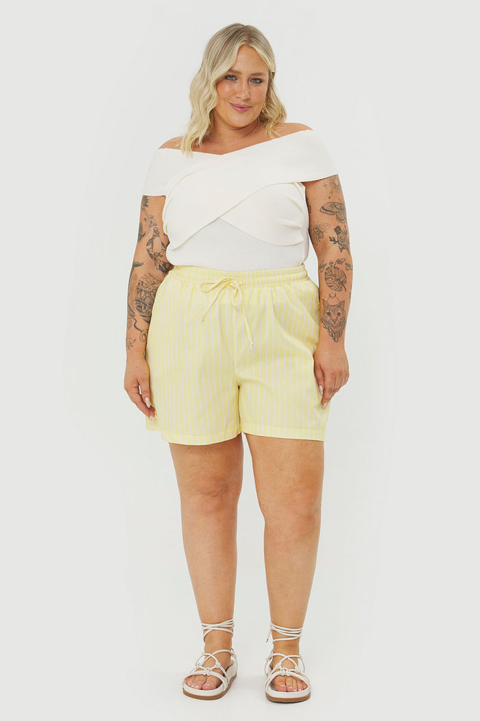 Short De Algodão Cora Manteiga Listrado