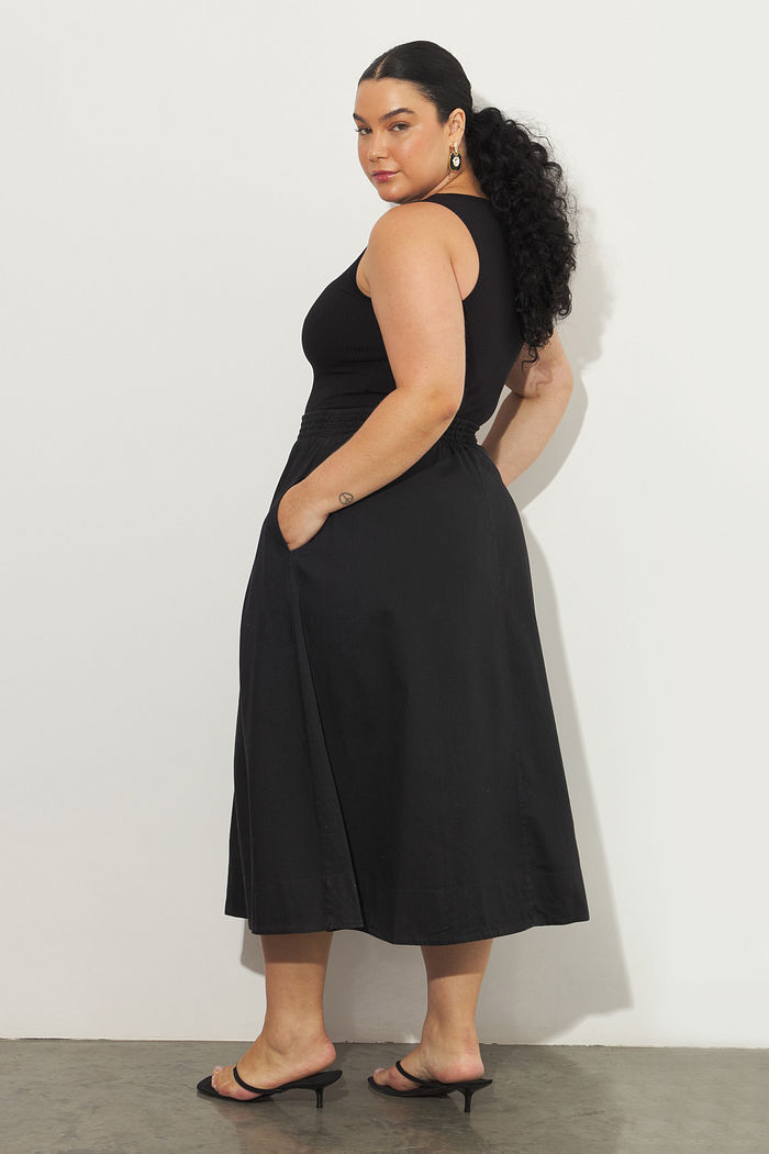 Saia Midi De Algodão Carolina Preto